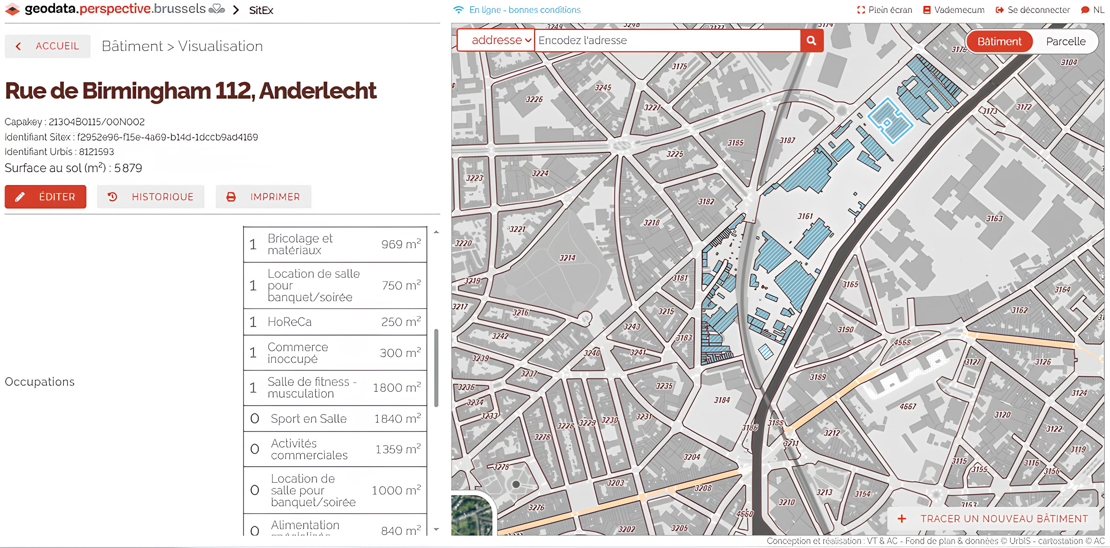 L’application SitEx sur geodata a été développée pour inventorier les occupations par étage avec un estimation des superficies de chaque occupation.